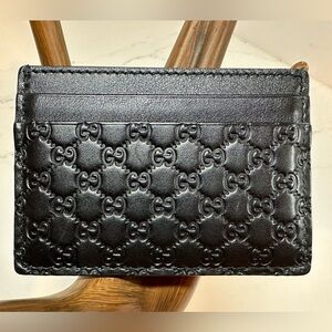 Gucci Microguccissima Embossed Black Leather Credit Card Holder Case Wallet